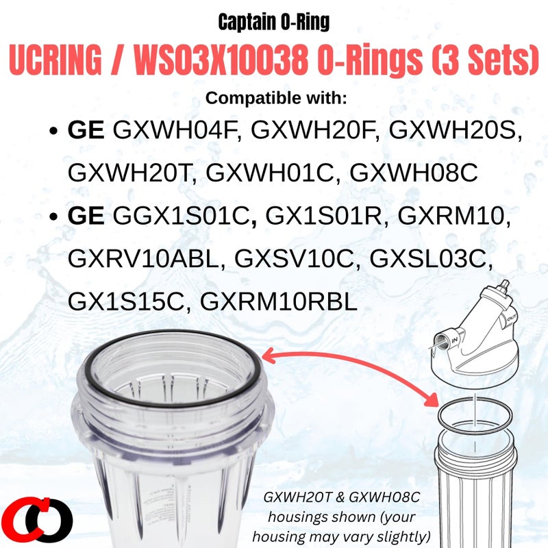 Captain O-Ring â€“ Replacement UCRING / WS03X10038 O-Rings for GE GXWH20F GXWH20T GXWH04F GXRM10RBL GX1S01R Water Filter Housings (3 Sets, 6 O-Rings) - Image 2